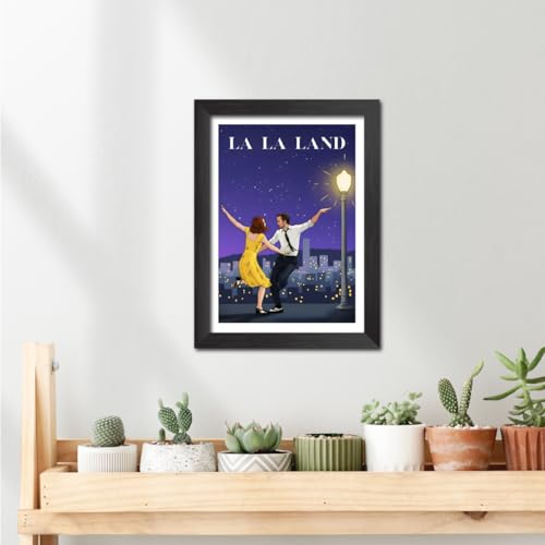 Image of TenorArts La La Land Poster Hollywood Movie Posters Vector Art Photo Frame Painting With Dark Wooden Texture (12inches x 9inches)