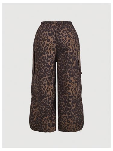 Verdusa Women's Plus Size Leopard Print Cargo Pants Drawstring High Waisted Wide Leg Baggy Trousers2