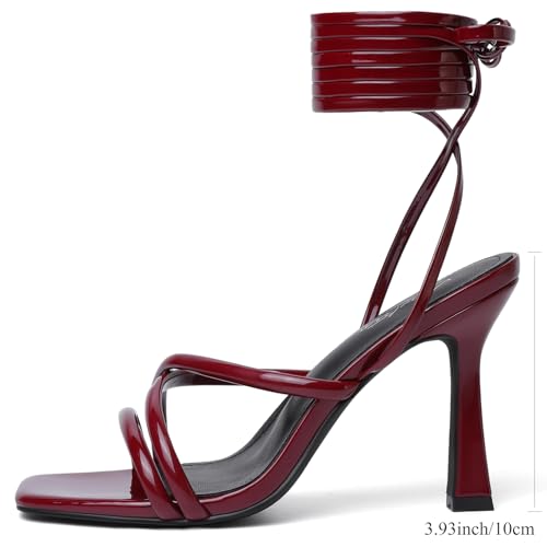 Image of Mostrin Womens Sandals Strappy Heels for Women Lace Up Square Open Toe Heels Tie Up High Heeled Sandals for Prom, Party, Daily Wear