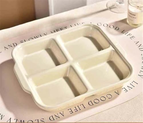 HOHOUNCSY 陶器製 ランチプレート 仕切りプレート 分割 サラダ皿 仕切り皿 食器皿 角型 サービングプレート おしゃれ 乳児補食 ダイエット 大人 子ども用プレート 食洗機対応 (4つ仕切り-ホワイト)