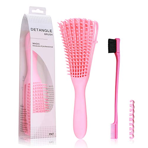 Vamop 2 Pieces Detangler Brush with Edge Brush Double Sided for Natural Black Hair Brush Detangling Brush for Kinky Wavy, Curly, Coily Hair, Detangle Easily with Wet/Dry, Apply Conditioner/Oil