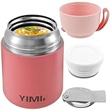 Contenedor de alimentos aislado al vacío de 530 ml de acero inoxidable térmico para alimentos calientes con cuchara plegable, de sopa portátil de boca ancha para la escuela y la oficina (rosa)
