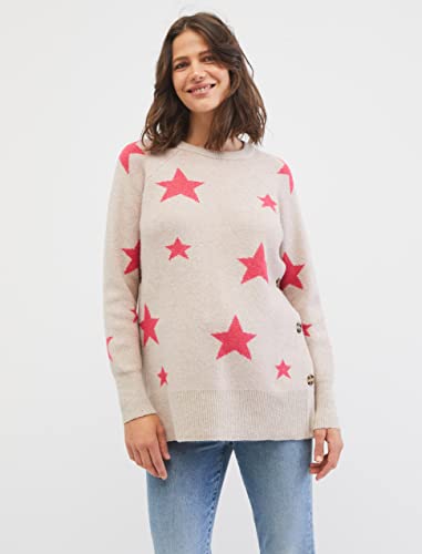 Motherhood Maternity Women's Crew Neck Tunic Sweater, Oatmeal Heather With Rose Pink Stars, Small #TOP1