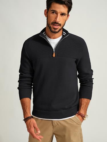 PJ PAUL JONES Men's Quarter Zip Sweater Slim Fit Casual Pullover Sweater Mock Neck Polo Sweaters2