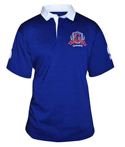 Guinness Men's Blue Short Sleeve Rugby Shirt with Red Logo