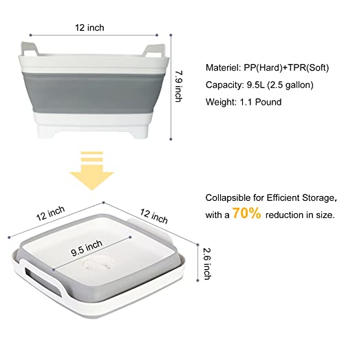 Collapsible Dish Basin & Sink Tub with Drain Plug – 2.4 Gal Baby Bottle Wash Basin, Bottle Washing Bin for RV, Camping, Kitchen | Collapsible Water & Bottle Basin (Grey) - Image 4