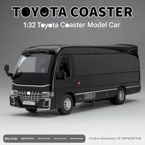 Image of 1.32 Scale Toyo ta Coaster Bus Exclusive Alloy Metal Pull Back Die-cast Model with Sound Light Mini Auto Toy for Kids Metal Model Toy with Sound and Light. (1.32 Scale -Black)