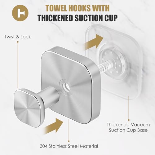 Image of BKV Suction Cup Hooks for Shower,Heavy Duty Shower Hooks for Bathroom Wall,Glass Windows,Smooth Doors to Hang Towels,Robes,Coat,Reusable Suction Cup Wreath Hanger for Christmas Wreaths-Silver(4 Pack)