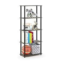 Furinno TURN-N-TUBE Storage Shelves, 5-Tier Book Shelf, Corner Shelf, Toolless Open Shelves, for Organization and Storage, Living Room, Garage, Home Office, French Oak