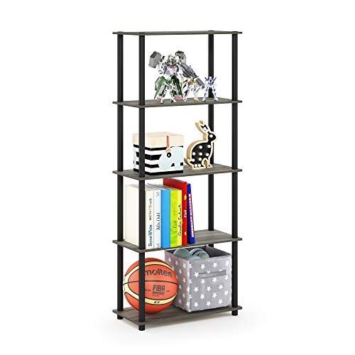 Image of Furinno TURN-N-TUBE Storage Shelves, 5-Tier Book Shelf, Corner Shelf, Toolless Open Shelves, for Organization and Storage, Living Room, Garage, Home Office, French Oak