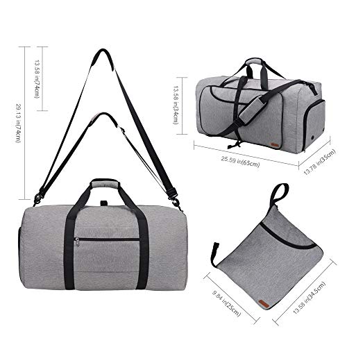 Vogshow Travel Duffel Bag, 75L Foldable Overnight Weekender Bag With Shoes Compartment for Men Women Convertible Luggage Bag Water-Resistant Large Gray