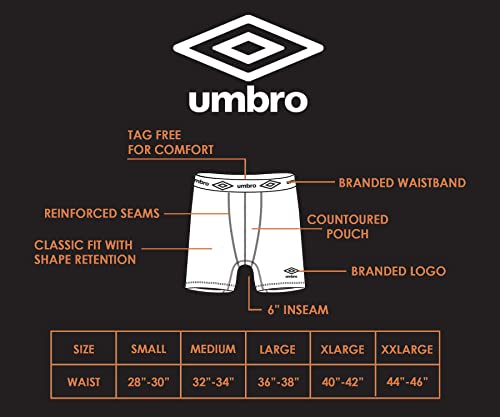 Umbro Mens Boxer Briefs Breathable Underwear For Men - 6 Pack Of Active Performance Mens Underwear - Size Extra Large #TOP6
