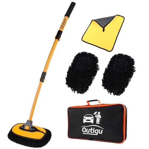 Outigu Brosse de lavage de voiture avec manche télescopique, kit de nettoyage 3 en 1 pour voiture, camion et maison