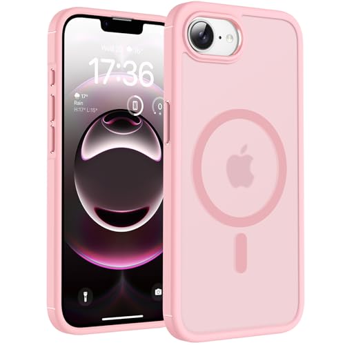 TOCOL Cover Magnetica per iPhone 16e 6,1 Pollic, Compatibile con MagSafe, Anello Magnetico Incorporato, Protezione Fotocamera Integrata, Custodia Antiurto Traslucida Opaca, Rosa