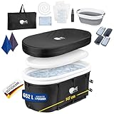 Mobile Badewanne Erwachsene – Faltbare Badewanne 147×74×60 cm – Set mit Zubehör für Warm- & Eisbad, Freistehend & Tragbar für Zuhause und Outdoor – Schwarz-Weiß – MelodieGesund