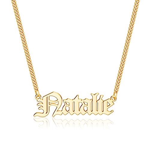 Anoup Gold Custom Name Necklace Personalized, Natalie 14k Gold Plated Personalized Name Necklace Gold Customized Necklace Jewelry Name Plate Necklace Personalized Gifts for Women Gothic Font Style