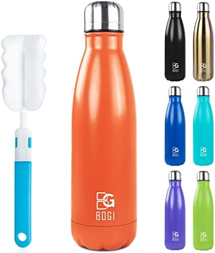 BOGI 17oz Insulated Water Bottle Double Wall Vacuum Stainless Steel Water Bottles, Leak Proof Metal Sports Water Bottle Keeps Drink Hot and Cold - Perfect for Outdoor Sports Camping Biking (Orange)