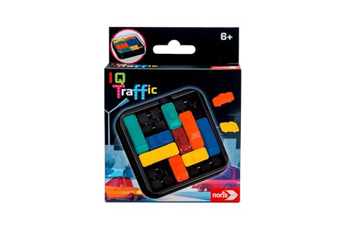 Noris 606134745 - IQ Traffic Spiel (Logikspiel ab 6 Jahre) - kniffliges Stauspiel für 1 Person im kompakten Format, Autospiel mit 160 Aufgaben für Kinder und Erwachsene