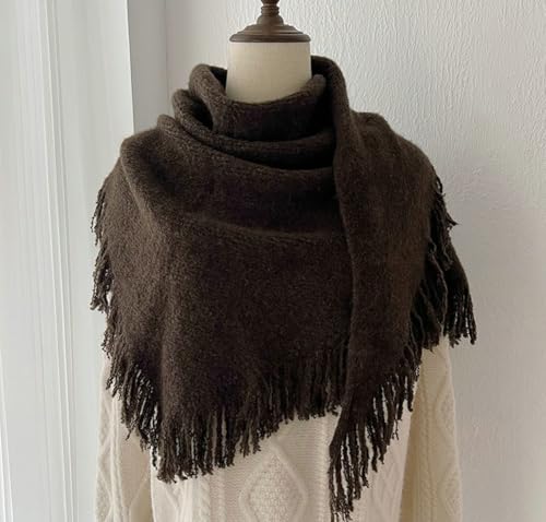 Hycurey Fall Winter Shawl Wrap Fashion Wool Solid Color Tassel Triangle Women's Warm Neck Protection Casual Poncho Top Scarf2