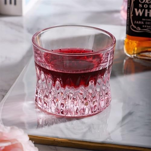 Vaso de whisky rosa de vidrio tallado con base pesada 7