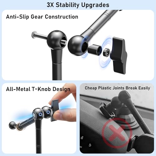 Heavy Duty Window Dashboard Tablet Mount for Truck Car Van Vehicle Pickup, Anti-Shake Metal Joint iPad Dash Holder, Suction Cup Stand for iPad Pro 12.9 Air Mini, Z Fold, IPhone, Thick Case Friendly by TeQable - Image 6