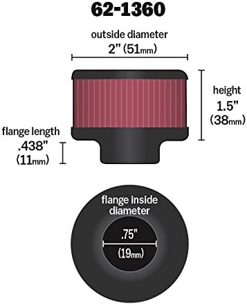 Dimensional drawing of K&N 62-1360 filter