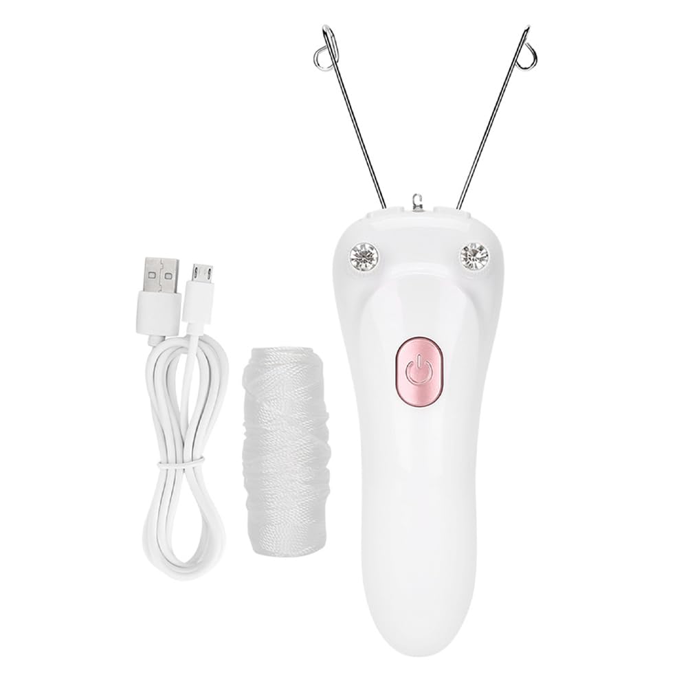 Epilatore Elettrico con Filettatura, Donna Filo di Cotone Corpo Rasoio Rimozione Filettato Elettrica dei Peli Viso Ricarica USB per Femminile Facciale Gambe Braccia Massaggiatore Bellezza Rosa