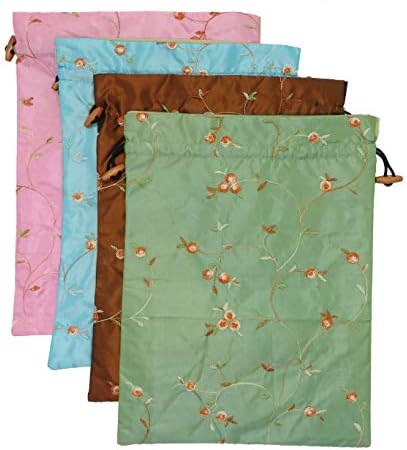 Ouyatoyu 4pcs Embroidered Silk Flower Design Jacquard Travel Bag, Laundry Bags Shoe Bags, Lingerie Bags Underwear Bags for Travel Storage for Men Women Washable Cloth Shoe Bags