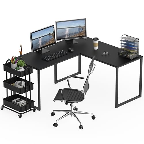 Image of SHW Mission 55 x 60 Inches L-Shape Home Office Computer Desk, Black