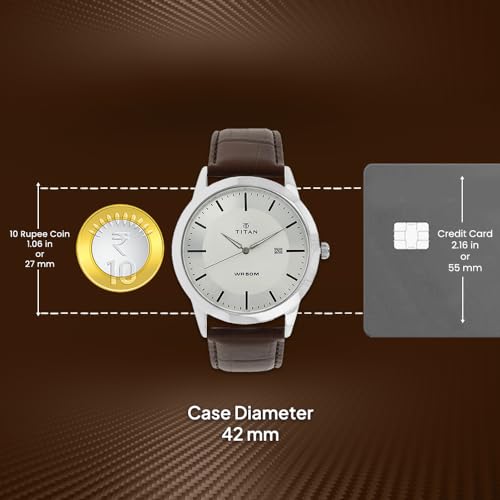 Titan Classic Silver Dial Analog with Date Leather Strap watch for Men-NS1584SL03 (Image - 6)