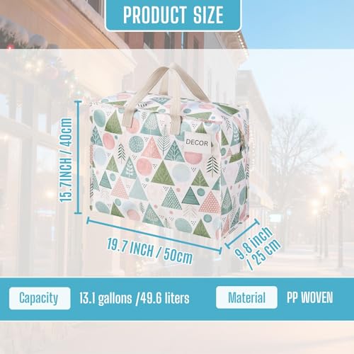 VENO 4 Pack Heavy Duty Moving Bags, Storage Bags, Packing Supplies, Top Zipper, Storage Totes for Camping, Clothes, Bedding, Comforters, Pillows, Christmas Pattern (13 Gallon, Pastel Forest, 4 Pack) - Thumbnail 3