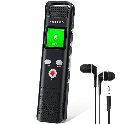 MECHEN Grabadora de Voz 64 GB Dictáfono Digital, Grabación Activada por Voz, 7 Niveles de Sensibilidad Reducción de Ruido, USB C, 1536kbps, Reproducción de Música, Micrófono