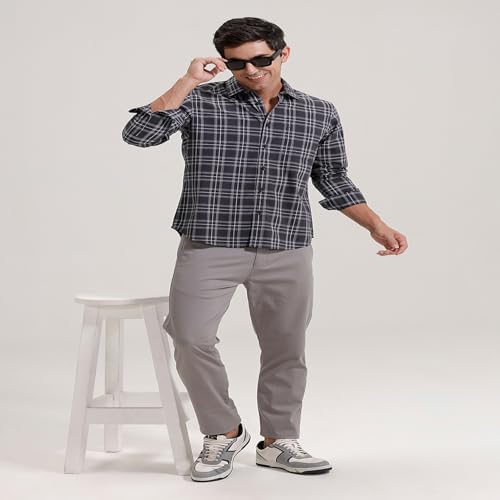 Image of BASICS 100% Cotton Checked Shirt for Men | Slim Fit | Everyday Smart Casual Wear | Full Sleeve