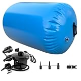 エアートラック バク転練習 マット インフレータブル サポート器具 体操 空気転落バレル 体操/ヨガ/トレーニング/フィットネス/ダンス初心者向け 電動エアポンプ付 (0.8*1m,ブルー)