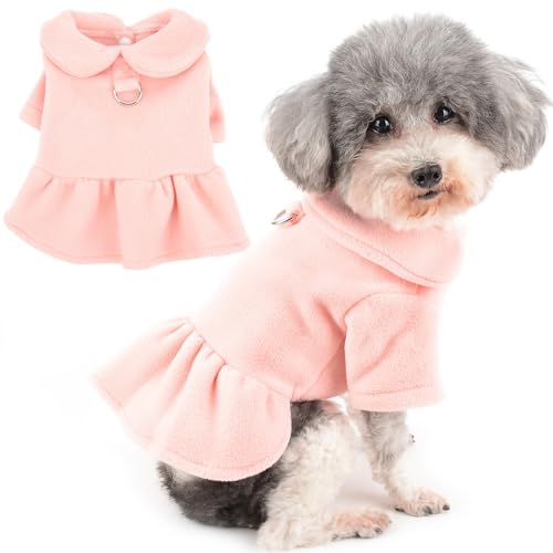 Zunea Vestidos de invierno para perros pequeños, suave, cálido, vestido de princesa con anillo en D, bonita falda para clima frío, suéter para mascotas, ropa para chihuahua, perrito, rosa, talla S