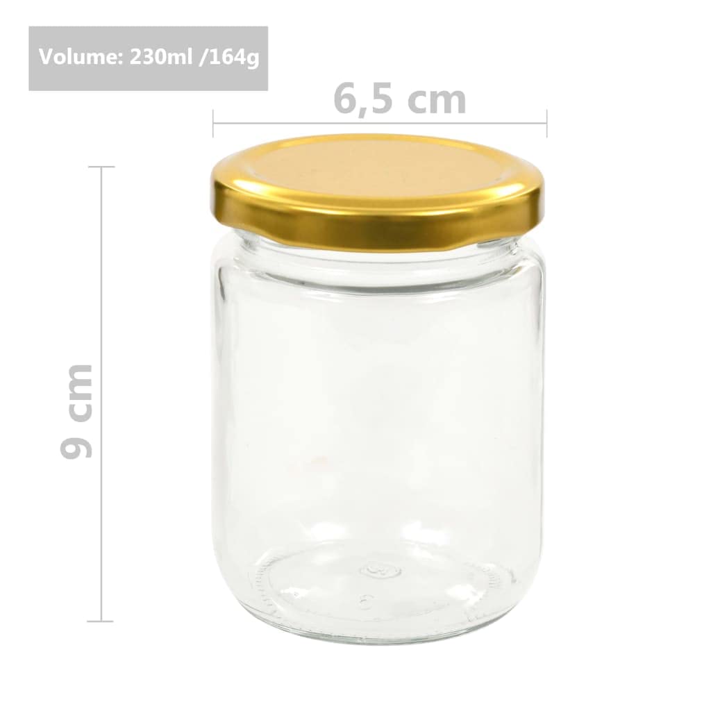 96 Stück Einmachgläser 230 ml mit goldenem Deckel, Gläser Set zum Einkochen, Marmeladengläser für Konfitüre, Saucen, Chutney, Einmachgläser Set für Vorratshaltung