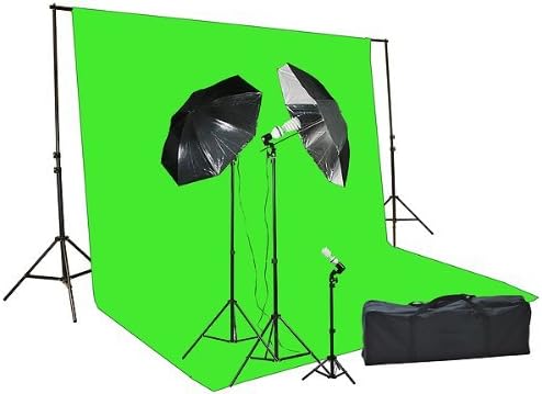 Chromakey Green Screen Kit 1000 Watt Video Lighting Kit Photo Studio Kit Umbrella Softbox Kit by Fancierstudio