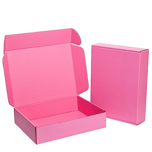 Timirog Shipping Boxes 12x9x2 Inches 25 Pack Pink Corrugated Cardboard Mailing Box for Small Business, Tab Locking Literature Mailer Packaging Supplies for Packing Book Gifts Craft