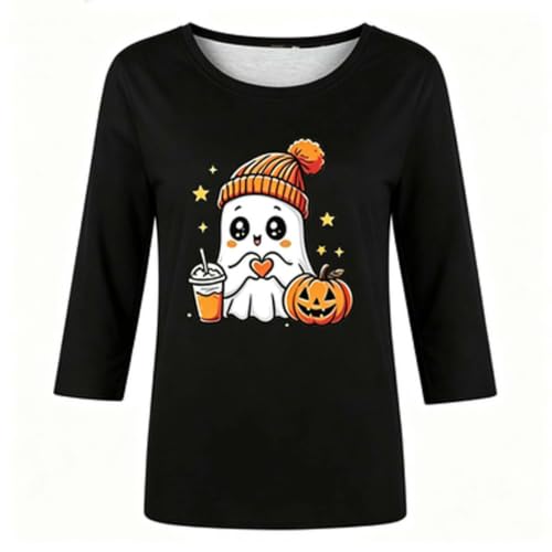 Halloween Costume 3/4 Sleeve Tops for Women Cute Ghost Graphic Crewneck T Shirt Fall Casual Tees Spooky Season Top - image 3