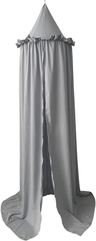 Kids Bed Canopy with Frills Cotton Cover Net,Crib Reading Nook Curtain Hideaway Hanging Round Tent Nursery Bedding Play for Room Decor (Color : Grey)