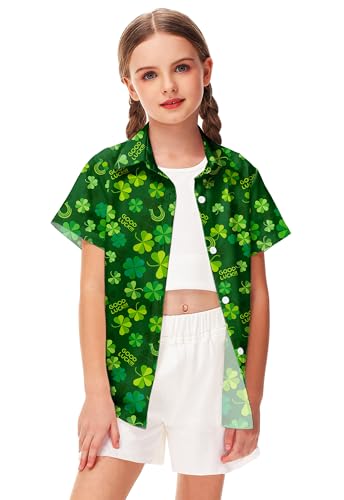 Image of Remimi Unisex Kids 4th of July Button Up Shirt Boys American Flag Print Hawaiian Beach Short Sleeve Tops 5-14 Years
