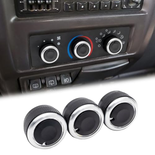 TOPINSTALL Stylish AC Knobs Compatible with 1999-2006 Jeep Wrangler Accessories 3PCS A/C Climate Control Switch Button Heater Blower Temperature Fan Speed System Replacement 05011218AC 5011218AC