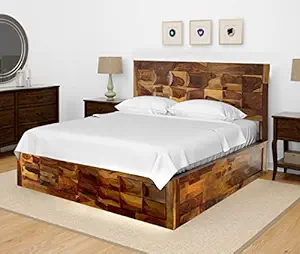 Wakeup Arcadia Sheesham Solid Wood King Size Bed with Storage | Rosewood Bedroom Cot (Compartment-4 Size-78x72 Inches Brown)