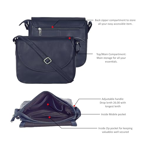 Image of Genuine Leather Shoulder Crossbody Purse For Women with Adjustable Strap, Mobile Pocket & Outside & Inside Zipper