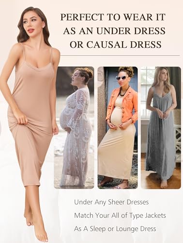 Image of Vlazom Women Full Slips Sexy Soft Slip Dress for Under Dress Spaghetti Strap Cami Slip Chemises V Neck Negligee S-3XL