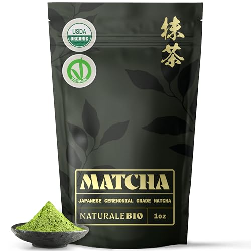 NaturaleBio Matcha Green Tea Powder. Ceremonial Grade Organic, 1 oz. From Uji, Kyoto for Traditional Japanese Tea Ceremony. Matcha Powder Free of Added Sugars and Preservatives.