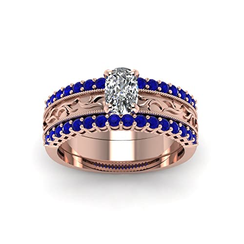 Ensembles de bagues de mariage trio plaqué or rose et bague coussin gravée du 47 au 70