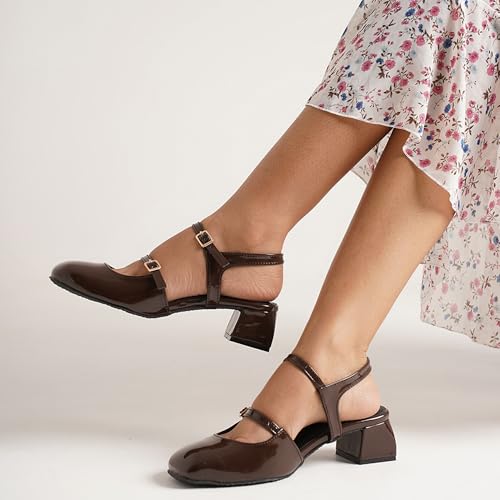Image of JM LOOKS Women's Mary Jane Pumps, Chunky Low Block Heel, Double Adjustable Ankle Buckle Straps for Women & Girls