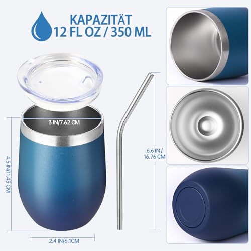 Volhoply 12oz Edelstahl Weinbecher mit Deckel Bulk 4 Pack,350ml Doppelwandige Vakuum Stemless Weingläser… – Ansicht 2