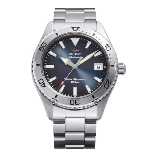 Orient Sports Mako RA-AC0Q14L - Pulsera Deportiva mecánica de Cuerda automática y Manual para Hombre, 40 mm, Acero Inoxidable, Esfera Gris analógica, Azul